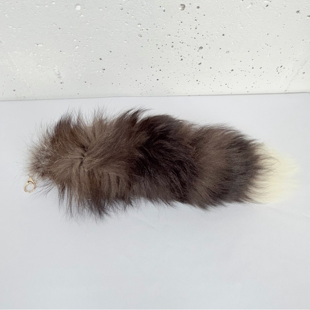 Unbranded Brown and White Real Fox Tail Key Chain